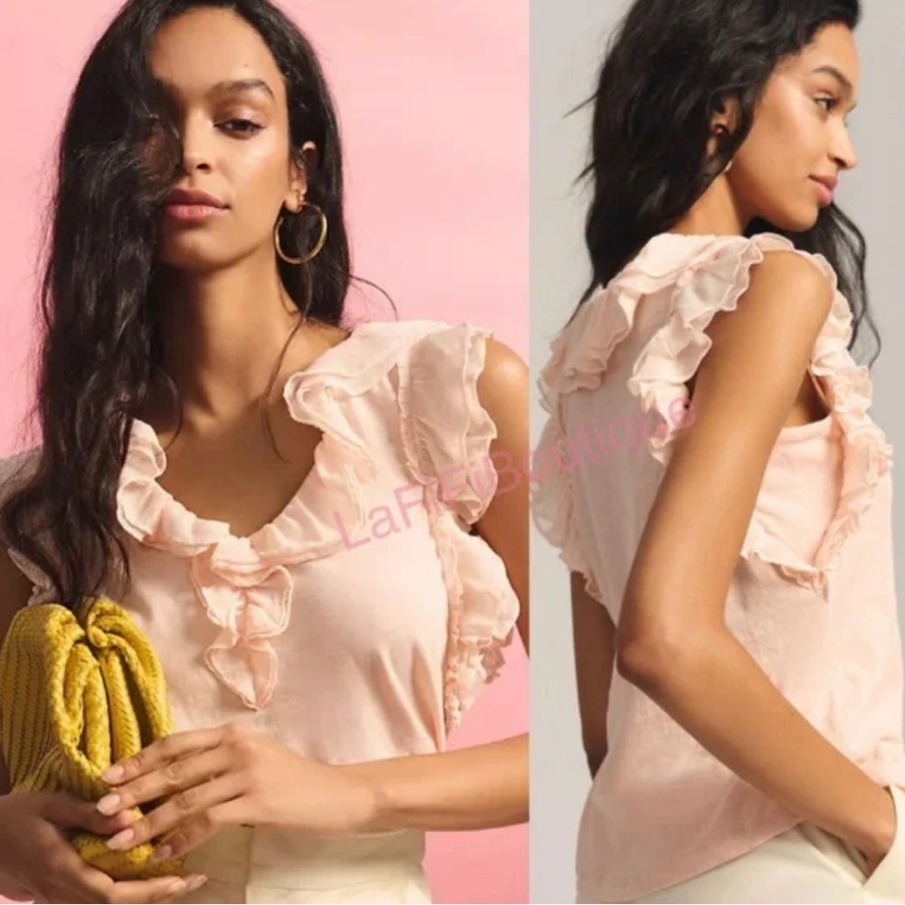 Anthropologie Ruffle Hem Top Size Medium